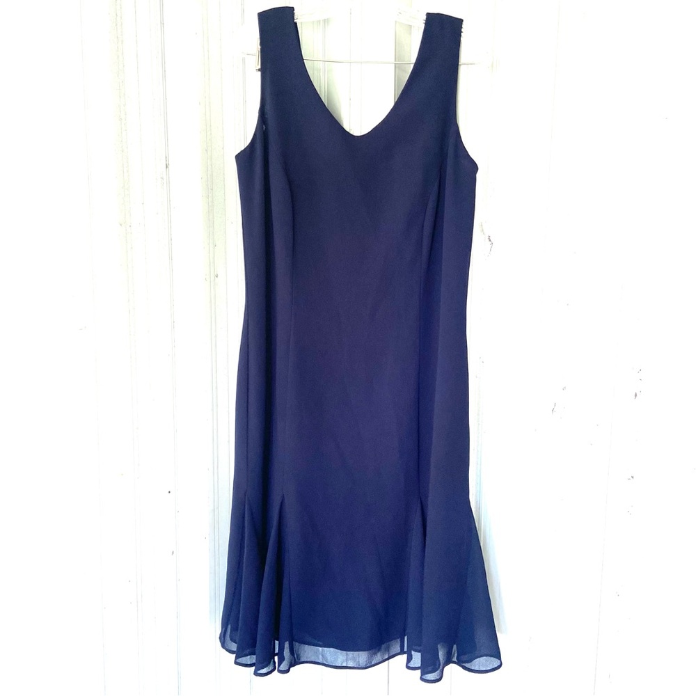 Danny & Nicole Vintage V Neck Sleeveless Shift Navy Blue Midi Dress!